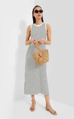 Pomander Place NWT Navy Stripe Sleeveless Gio Maxi Dress Size Large Tuckernuck